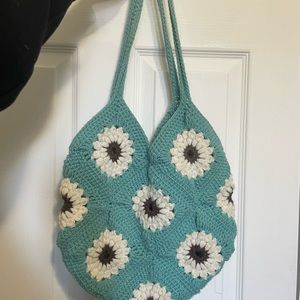 Crocheted Blue/Green flower shoulder bag